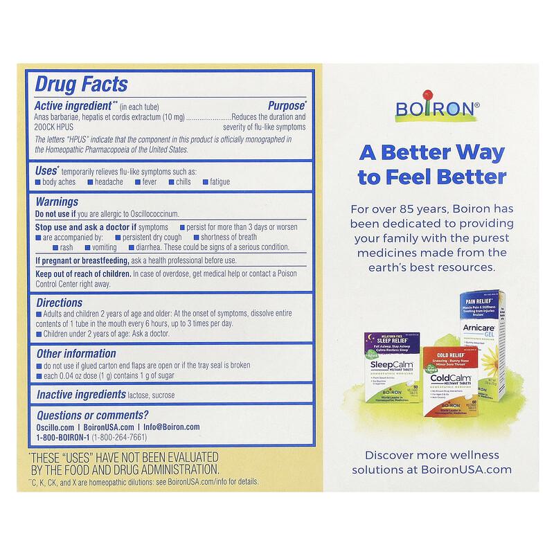 Oscillococcinum, Single Dose Tubes, Flu-Like Symptoms, Ages 2+, 30 Meltaway Pellets , 0.04 oz (1 g) Each