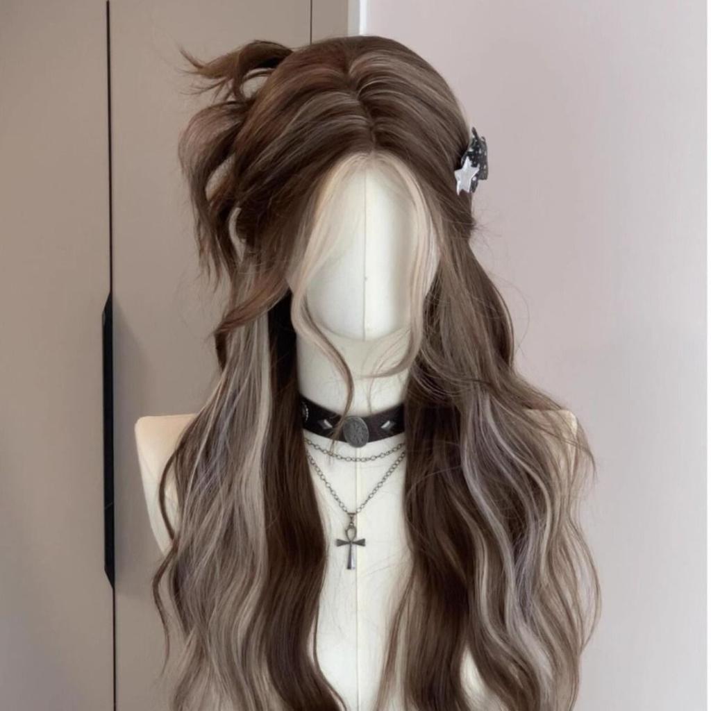 Серые золотистые блики большая волна длинные кудрявые волосы синтетический парик-Лолита длинные прямые волосы дышащий головной убор из химического волокна