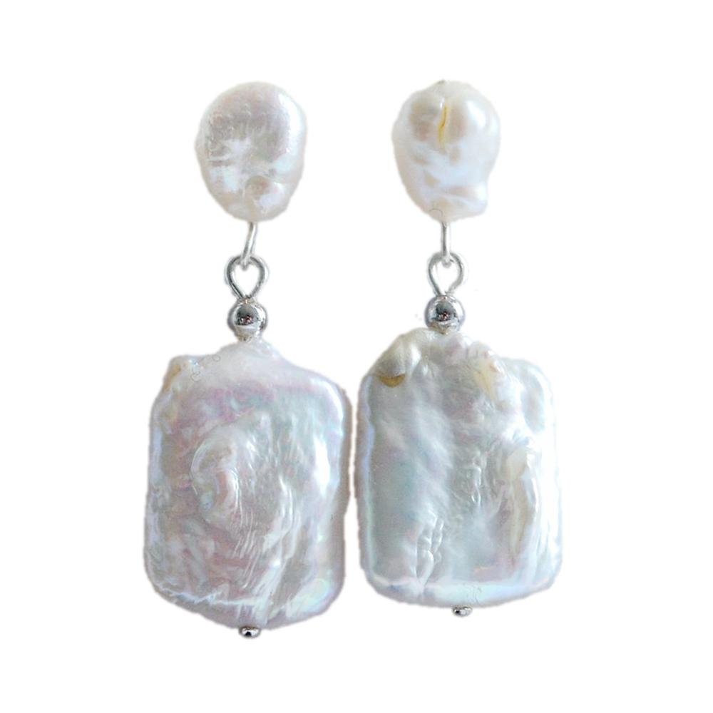 Серьги с жемчугом, белый натуральный пресноводный жемчуг, золотые, серебряные серьги, квадратные серьги в стиле барокко, богемные женские серьги