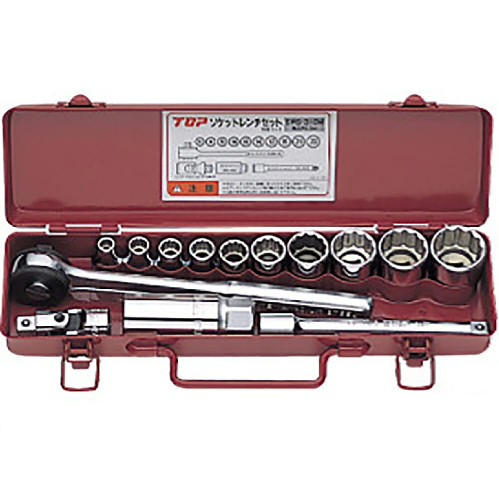 TOP Industrial Socket Wrench Ratchet with Tool Set for Automotive and Machinery Maintenance and Made In Japan (TOP) Set, 6-23mm, 12-Point, 9.5mm