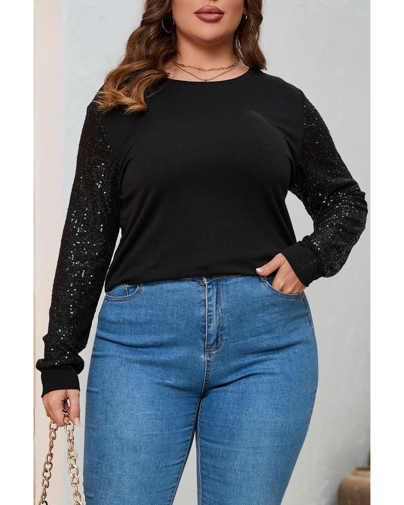 Azura Exchange Sequin Contrast Long Sleeve Top