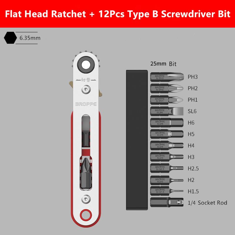 BROPPE Набор магнитных двусторонних отверток с храповым механизмом, прямоугольный 1/4 дюйма, шестигранный хвостовик, поворотная головка с трещоткой для узкого пространства, сделай сам