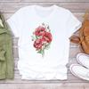 (Asian Size) Flower Watercolor Lovely Women Print Tee Top Clothing Casual Short Sleeve Lady Fashion Tshirt Female Graphic T-shirt
