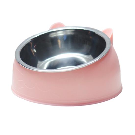 Raised Cat Food Bowl 15-degree Tilted Elevated Pet Feeder Bowl Anti Spill Stainless Steel Pet Food Dish for Dogs And Cats To Protect Pet's Spine