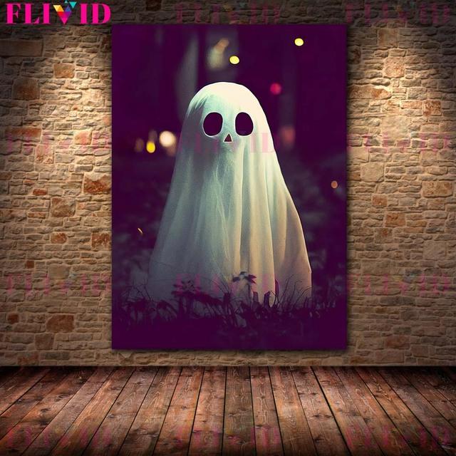 Хэллоуин Тыква Арт Принт Скелет Монстр и Призрак Стена Искусства Картина Маслом Готический Темный Языческий Плакат