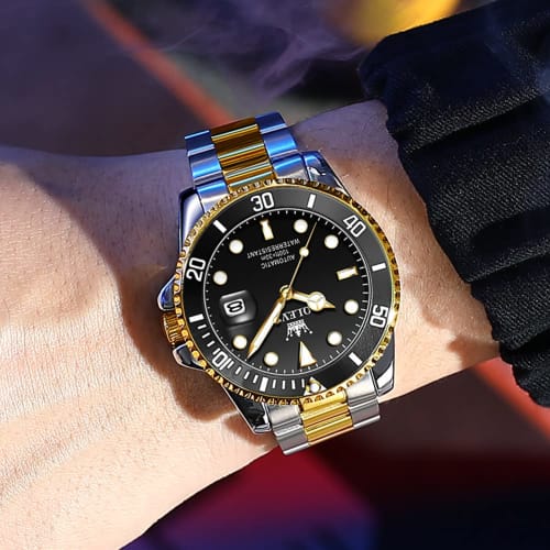OLEVS Men's Mechanical Watch Automatic Manual Winding Arm Clock Waterproof Luminous Date Stainless Steel Present Watch for Man Black