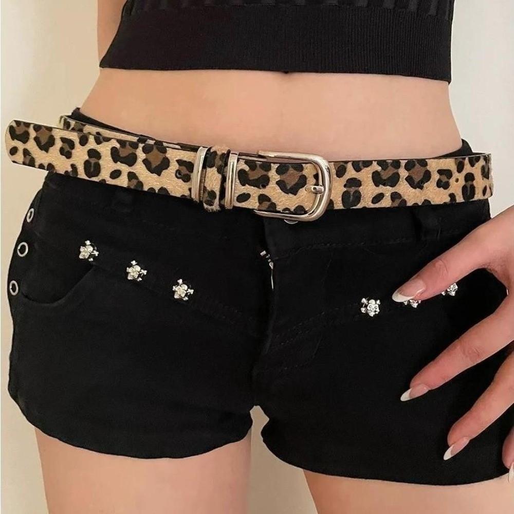Plush Leopard Print Belt Y2K Waistband Fashion PU Leather Waist Belt Beach