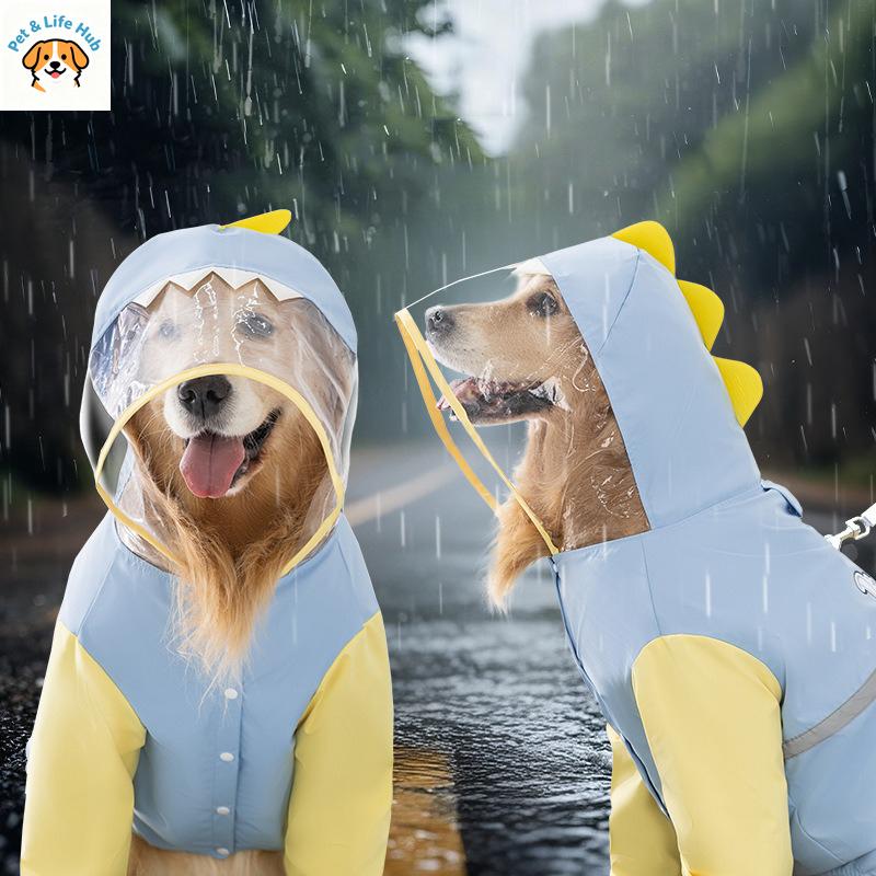Dinosaur Design Dog Raincoat 4-legs Waterproof Pet Clothes Summer Tail Shape Rain Coat For Large Dogs Golden Retriever