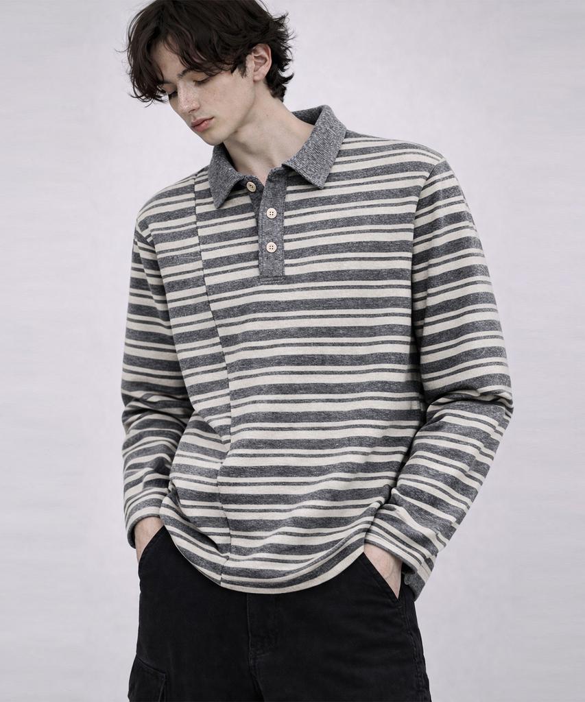 AZENDER Striped Polo Shirt Melange Gray