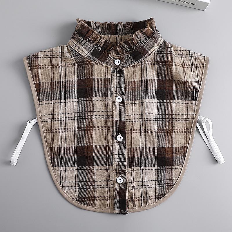 Coffee Plaid Fake Collar Versatile Universal Fake Collar Autumn Shirt Decorative Collar Sweater Fake Collar