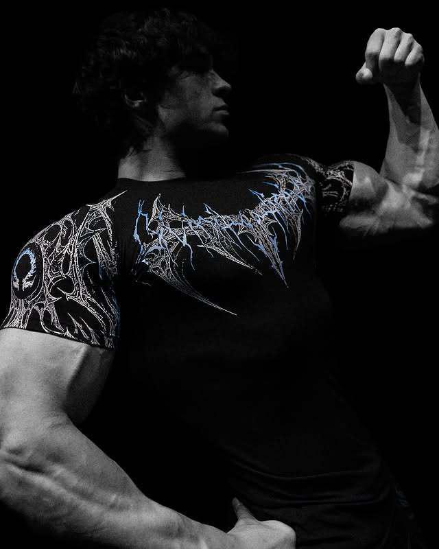 Breathedivinity Мужская футболка для фитнеса с принтом Venom, Высокоэластичная, Короткий рукав, Темный стиль, Велосипедная майка