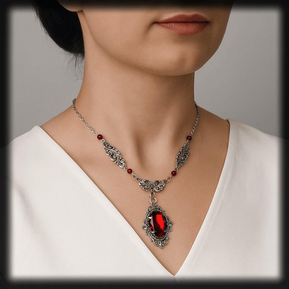 Oval Pendant Gothic Necklace Red Quartz Charm Necklace New Vintage Choker Women Accessories