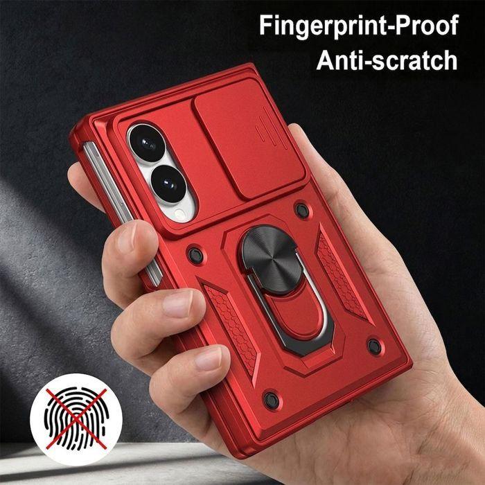 Coque + 2 Verres Trempés pour Samsung Galaxy Z Fold 8, Bumper Rigide avec Protection Caméra - Rouge