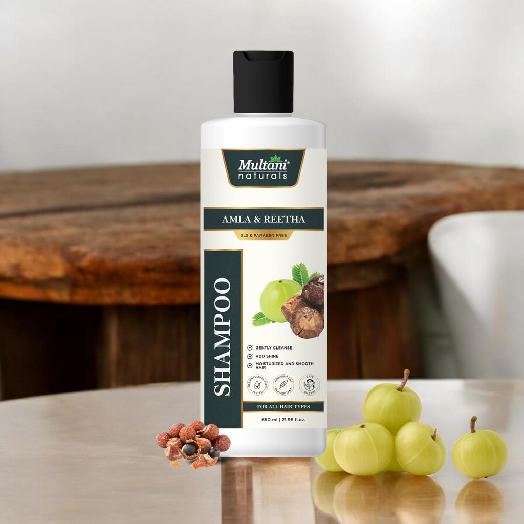 Multani Naturals Шампунь для волос с амлой и ритой | Аюрведический шампунь против выпадения волос | Дерматологически протестирован | Подходит для всех типов волос | 650 мл