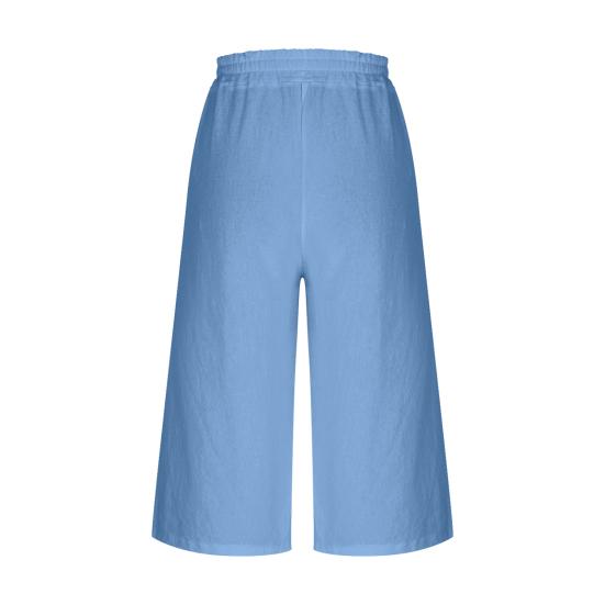 Женские укороченные брюки Эластичная высокая талия Прямые широкие брюки Повседневные брюки с карманами Однотонные