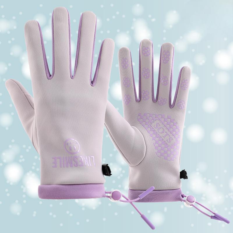 Warm Gloves for Women In Autumn and Winter New Style Plus Velvet Windproof and Cold-resistant Outdoor Riding Driving Anti Slip Touch Screen Gloves