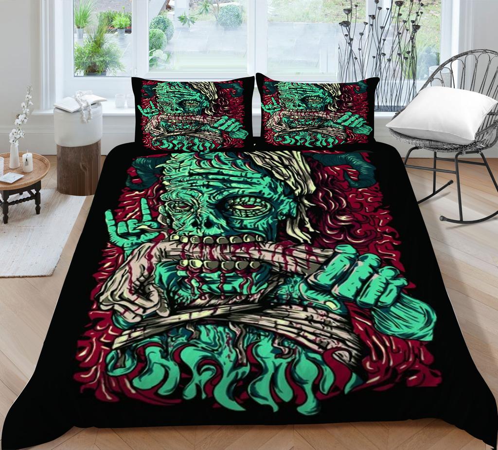 Bedding Set 3D Skull Print Home Bed Cover Homes Bedclothes Pillowcase Breathable Warm Comforter Duvet Covers
