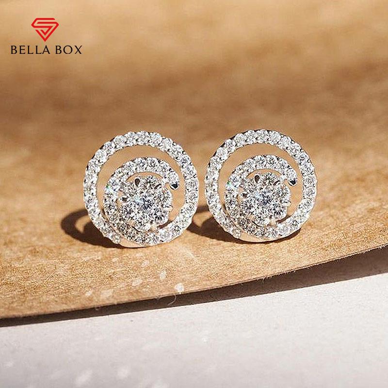 BELLA BOX Круглые серьги-гвоздики в форме круга, прозрачный кубический цирконий, ослепительные женские серьги для пирсинга ушей, эффектные ювелирные изделия