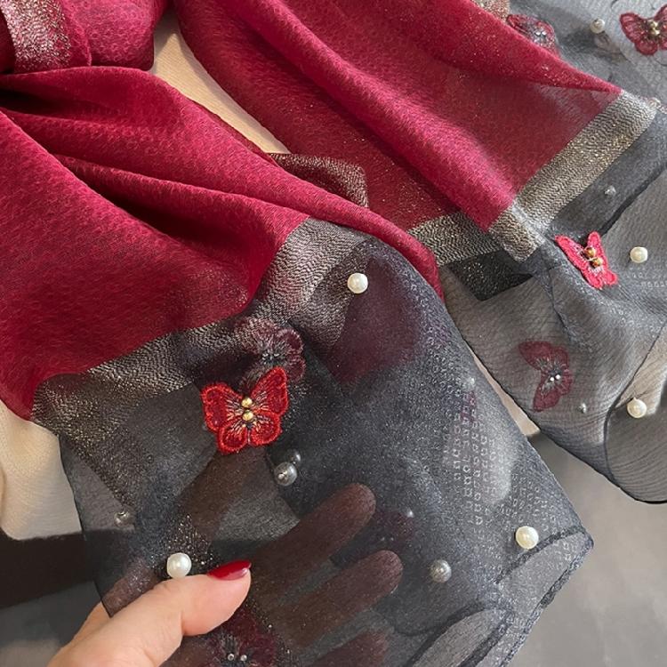 Stylish Butterfly Design Polyester Scarf Women Hijab Shawl Stole Wrap Beaded Accents Fashion Accessory