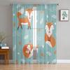 Cartoon Animal Fox Orange Blue Leaves Tulle Sheer Window Curtains for Living Room Bedroom Modern Voile Organza Curtains Drapes