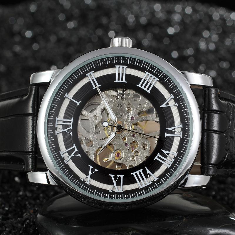 Fashion Winner Top Brand Hollow Roman Handwinder Mechanical Man Student Leather Simple Modelled After An Antique Wrist Watches
