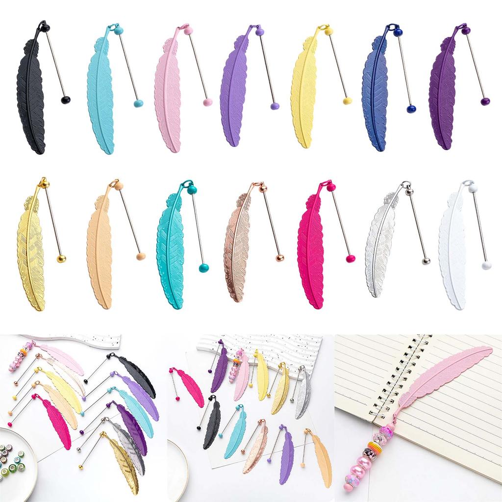 Feather Bookmarks Beadable Book Mark Metal Feather Book Page Holder for Book Lover Reader Teacher Student Gift