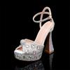 New Fish Mouth High Heels Thick Heels 14cm Water Diamond Pearl Decoration Women's Single Shoes Wedding Bridal Shoes Women Shoes