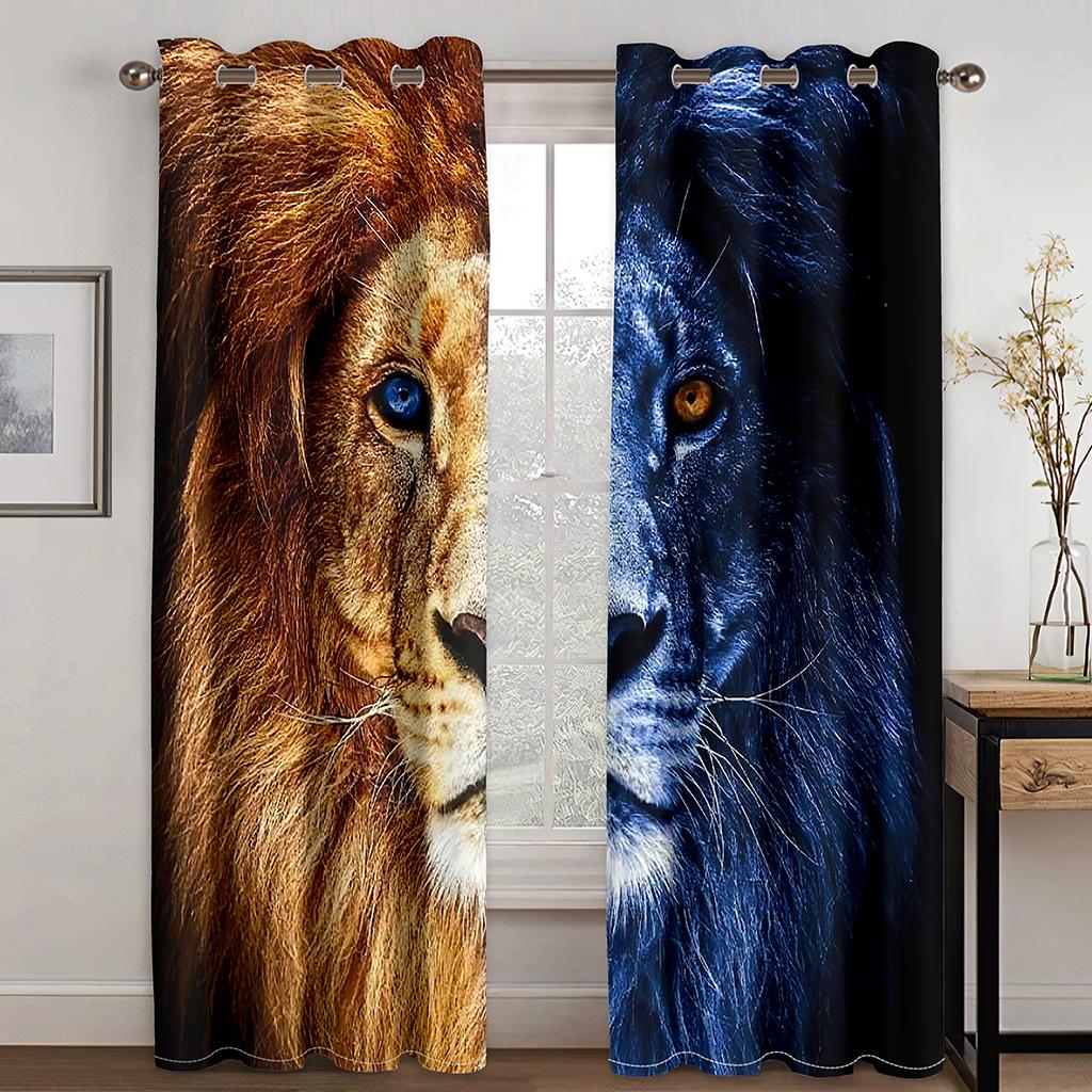 3D Digital Print Cheap Custom Animal Lion Tiger Two Thin Window Curtains for Living Room Bedroom Kitchen Office Decor 2 Pieces