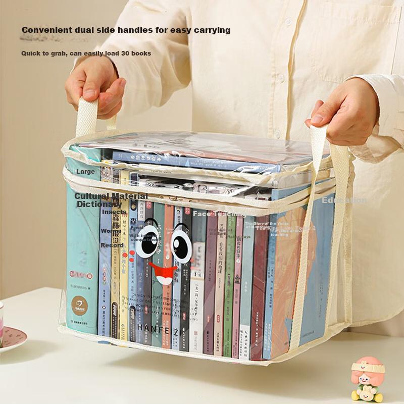 Book Storage Box, Book Organizer for Old Books And Students, Classroom Bookshelf, Dustproof Transparent Moisture-Proof Bag for Moving, Large Capacity