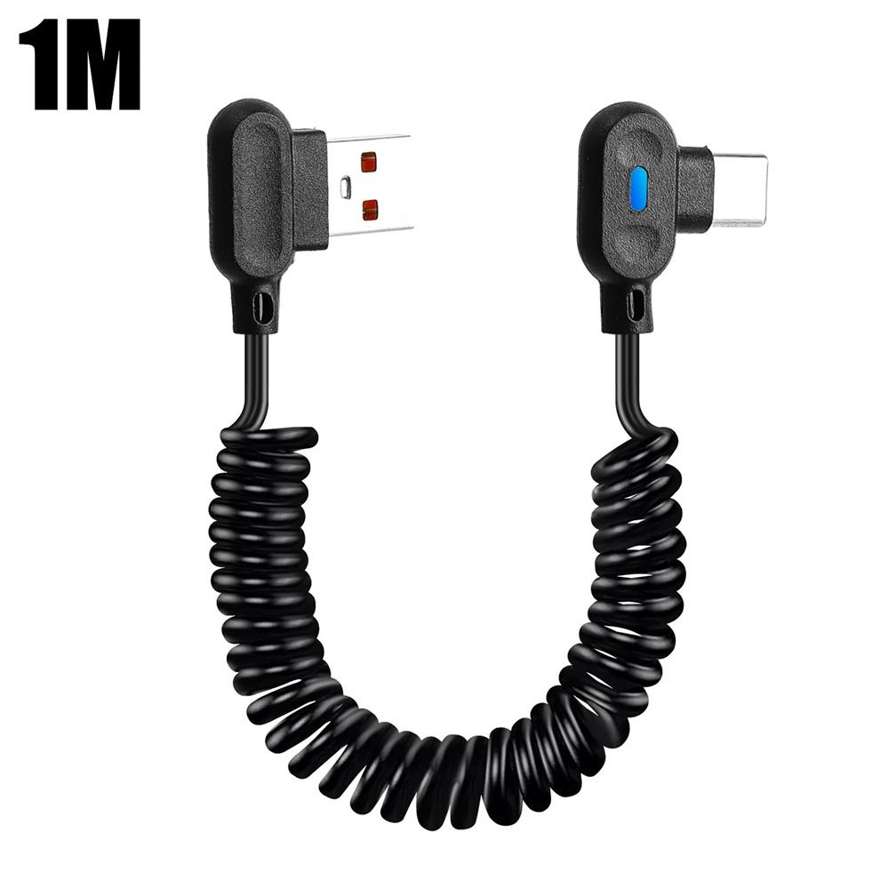 6A USB на Type C Кабель для быстрой зарядки Короткий пружинный кабель Угловой 90° Кабель для передачи данных USB C для Samsung Huawei Xiaomi Провод для зарядки телефона
