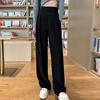Женский костюм Брюки Прямые широкие брюки Свободные с высокой талией Сплошной цвет Формальные OL Коммутирующие длинные брюки с застежкой на ленте Регулируемая талия Леди Формальные брюки