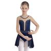 Kids Girls Ballet Lyrical Dance Figure Ice Skating Dress Hollow Back Mesh Gymnastics Leotard Dress