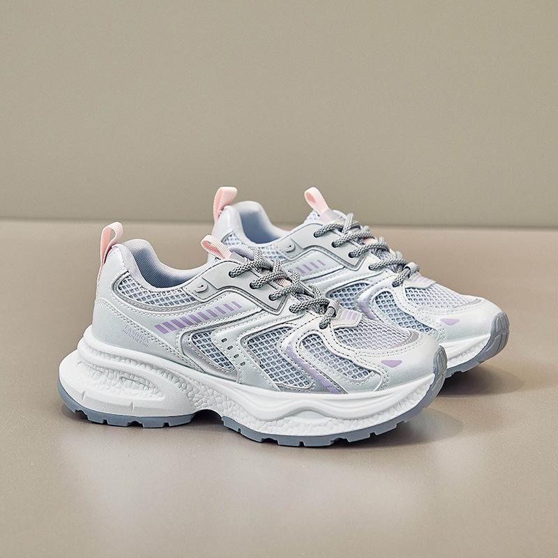 Повседневные женские кроссовки. Массивные теннисные туфли. Легкая сетчатая обувь из искусственной кожи. Дышащая нескользящая прогулочная обувь на шнуровке. Женские тренировочные кроссовки для бега.