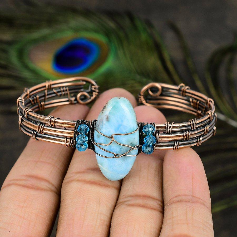 Регулируемый браслет-манжета Natural Republic Larimar с драгоценным камнем и медной проволокой y5Q42