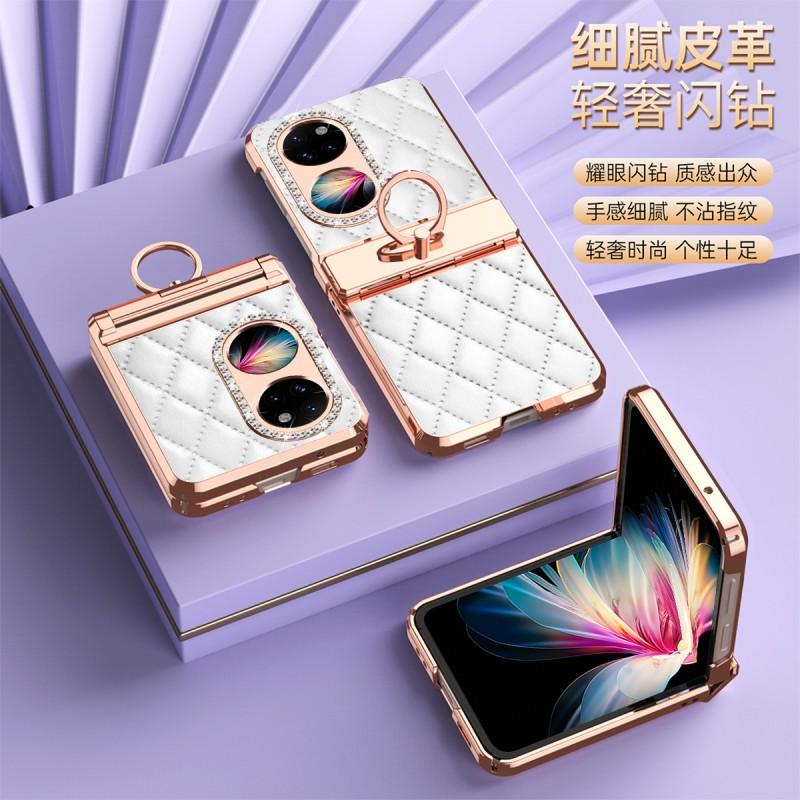 Full Coverage Flip Phone Case With Ring Stand DJI Pocket 2 Faux Leather Protective Cover Rhinestone Decor Shockproof