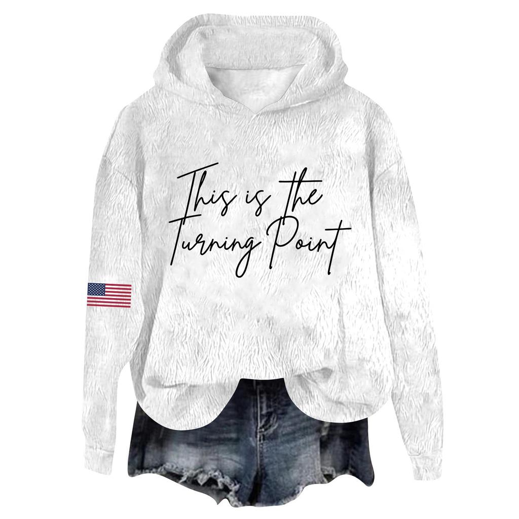Women's Hooded Long Sleeve Printed Flannel Top Hooded Sweatshirt