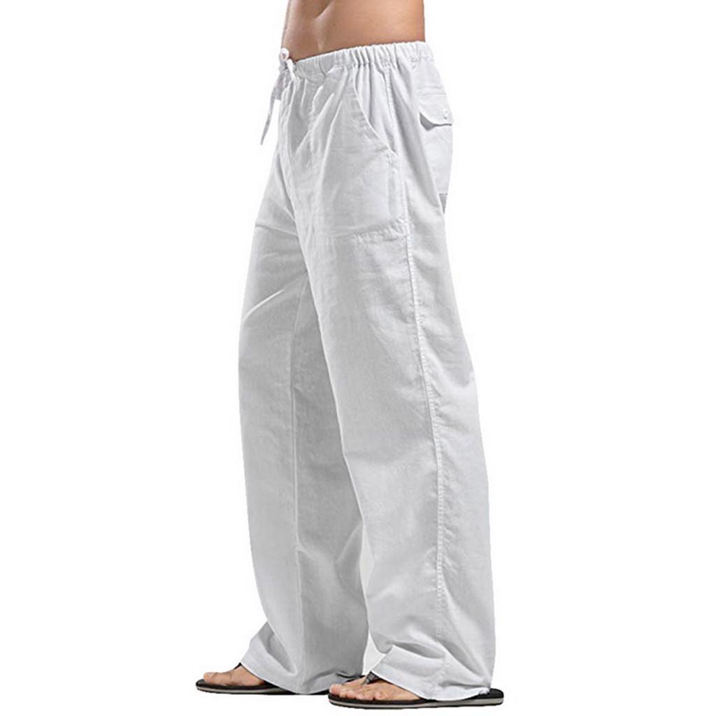 Large Size Men's Casual Trousers Linen Pocket Fashion Beach Trousers Trousers Processing Hundred Straight Trousers