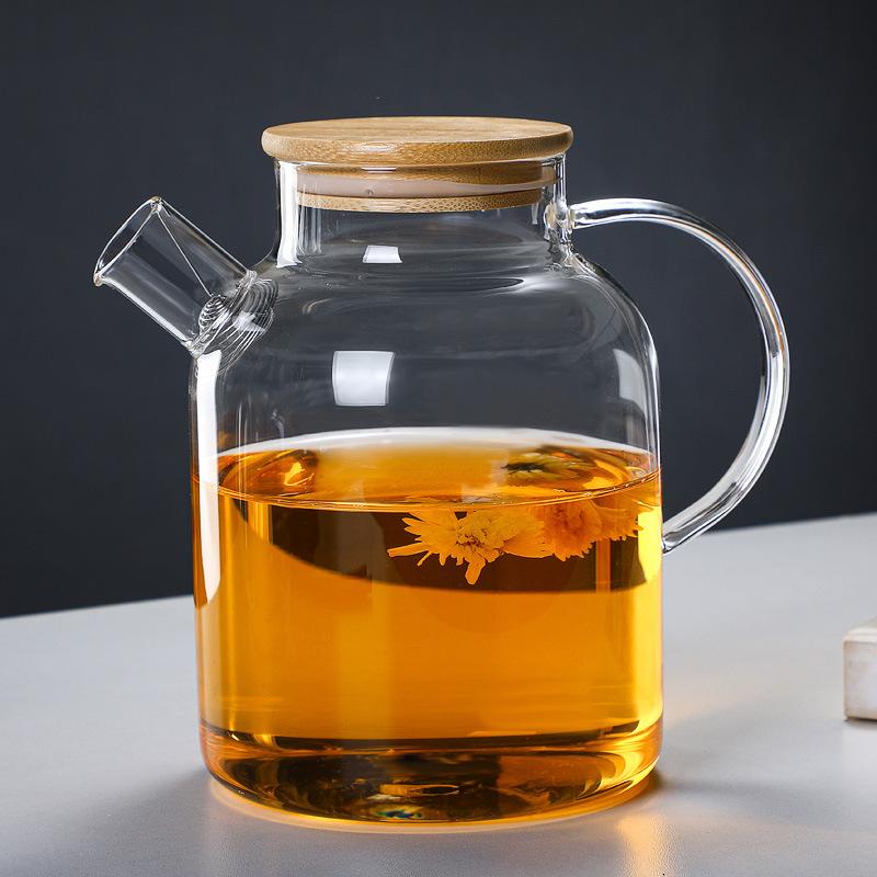 1L/1.8L Transparent Borosilicate Glass Teapot Heat Resistant Water Jug Large Capacity Water Kettle for Home Flower Tea Juice