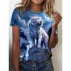 Women's Summer Fashion Casual Loose Plus Size Tiger 3D Printed Round Neck Short Sleeved T-shirt Top 6XL