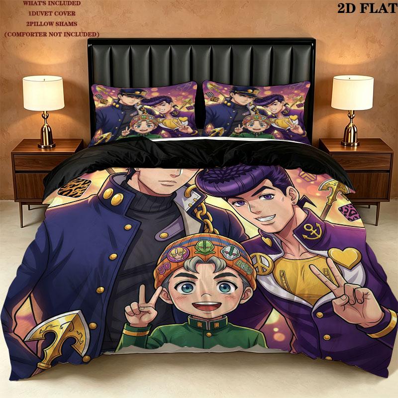Jojos Bizarre Adventure Pattern Bedding Quilt Set Quilt Cover Pillowcase Home Birthday Gift(1 * duvet cover + 2 * pillowcase, without core)