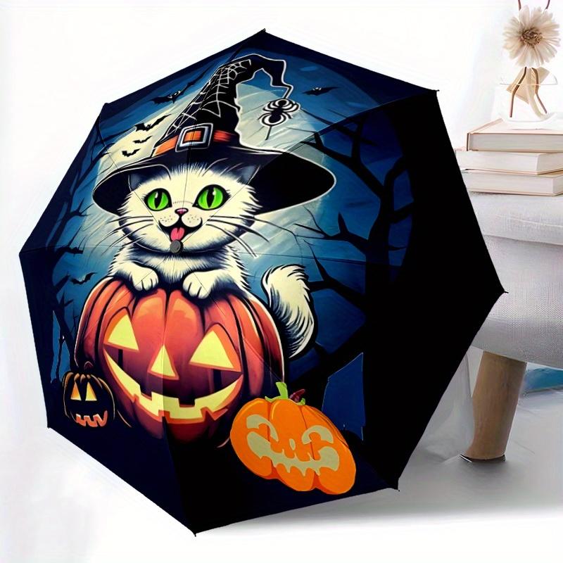 1pc Halloween Cat Auto Open/close, All-Season Portable Folding Umbrella for Women & Men, Travel, Everyday, Formal Events - Compact Luxury Parasol, Out