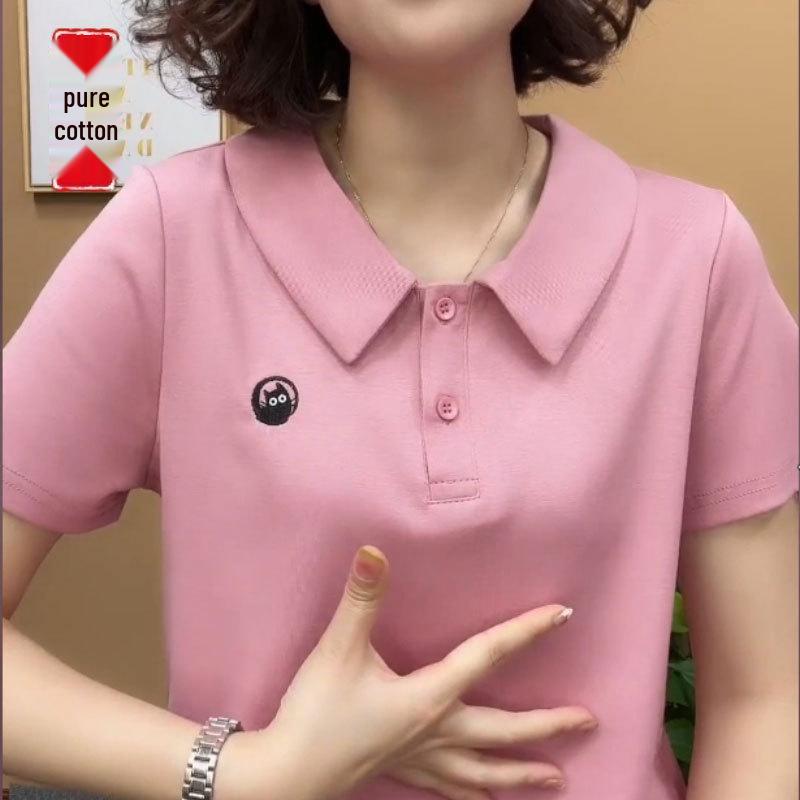 Трендовое поло 2024 года, скрывающее живот: Приталенная однотонная футболка с коротким рукавом для мам среднего возраста