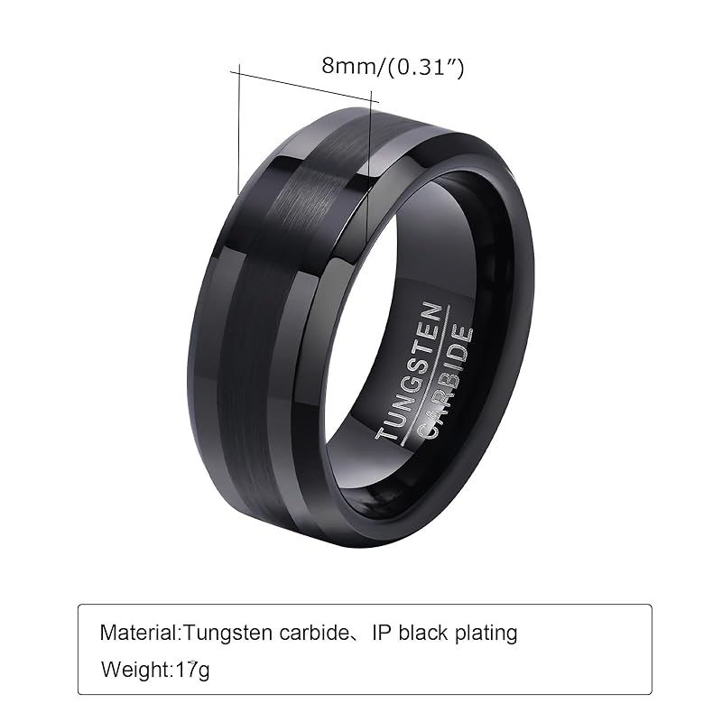 [Rockyu] кольцо мужское вольфрамовое кольцо простое черное Гипоаллергенное металлическое кольцо шириной 8 мм текстура грязи Карбид Прочность матовые аксессуары подарок