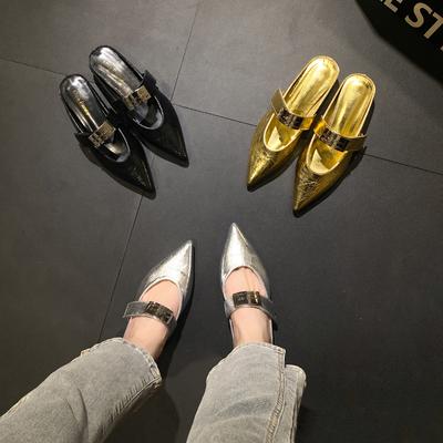 Мода Весна Осень 2025 Остроносые Туфли на Высоком Каблуке Женские Туфли на Ремешке Слипоны во Французском Стиле Подходящие Модные Шлепанцы на Низкой Резиновой Подошве