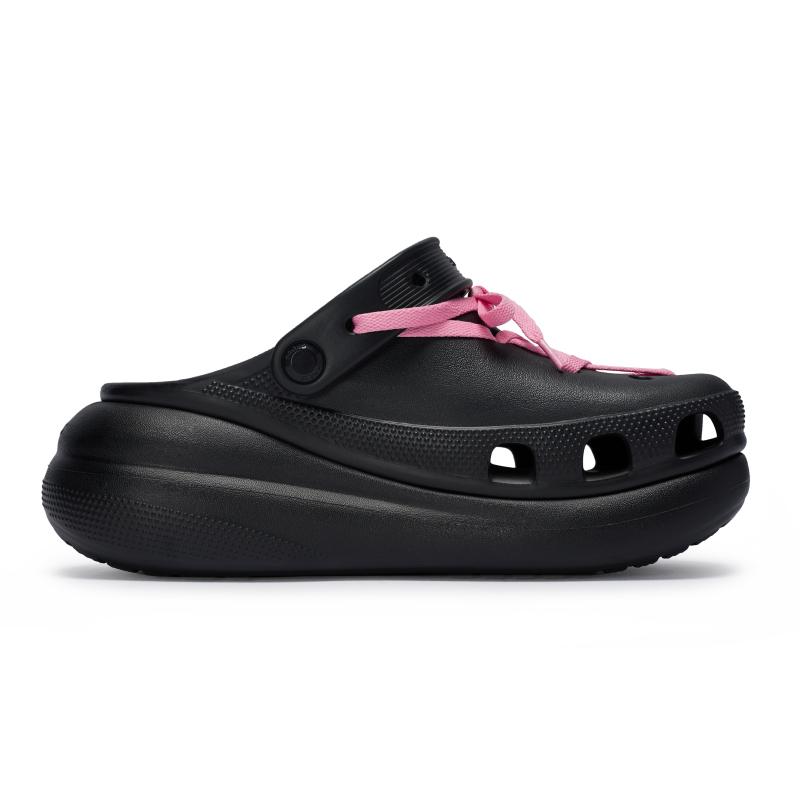 Crocs Classic Crush 811 Сделано Неоновая Звезда Милые Крутые Туфли с Отверстием для Шнурка Унисекс Черно-Розовые