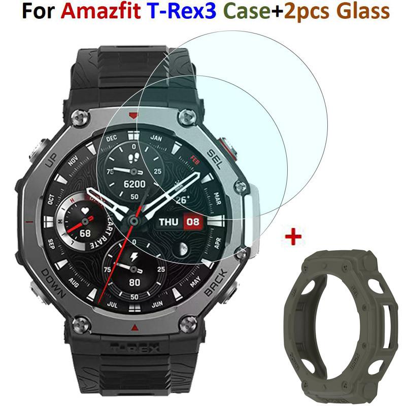 2 шт. Стеклянная пленка для часов, рамка, ободок для Huami Amazfit T-Rex 3, чехол для смарт-браслета, защитные пленки, чехол для Amazfit T-Rex 3, оболочка