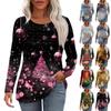 Ladies' Casual Fashion Printed Round Neck Long Pleated T-shirt Top Christmas