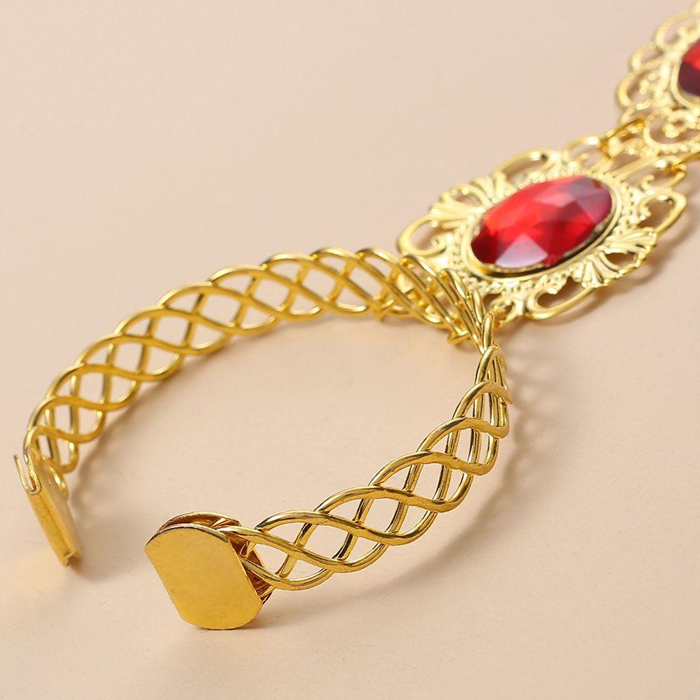 Gift Indian Thai Red Gem Nail Rings Golden Finger Bracelet Knuckle Rings Belly Dance Bracelet