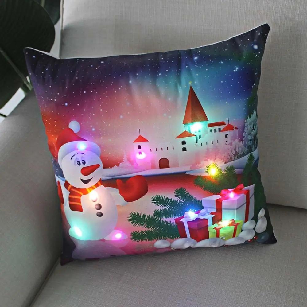 Christmas Light LED Decoration 45x45cm Santa Sled Village Color Ball Sofa Seat Pillow Sleeve Cases