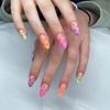 24pcs Press On Nails Foreign Trade Style Almond Nails Colorful Love French White Fake Nails Glossy Valentine's Day Manicure Finished Products